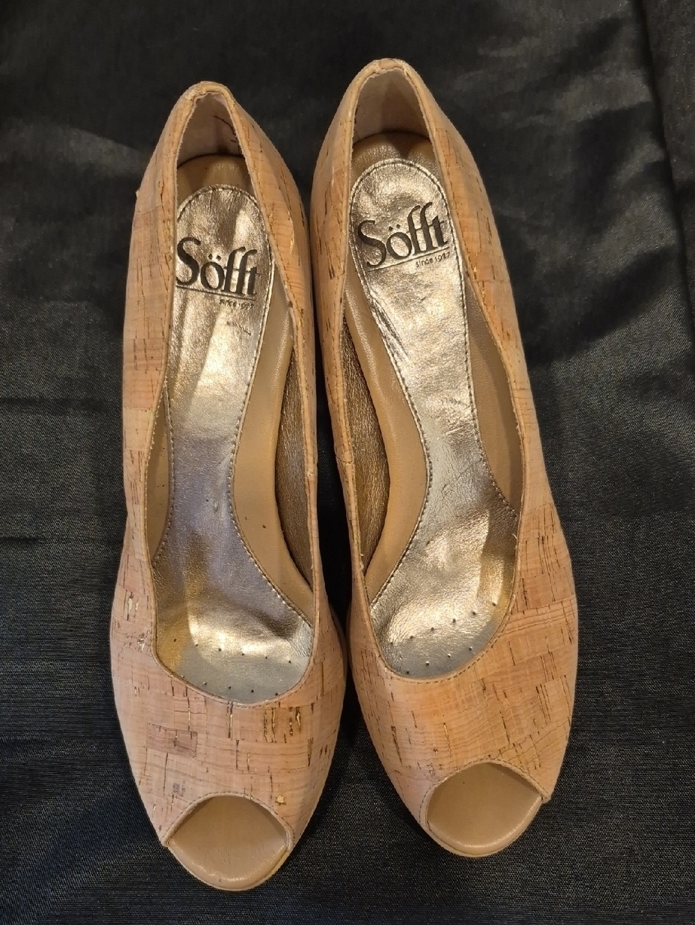 Sofft Natural Ramona II Comfort Cork Peep-Toe Wedge Heels in Natural